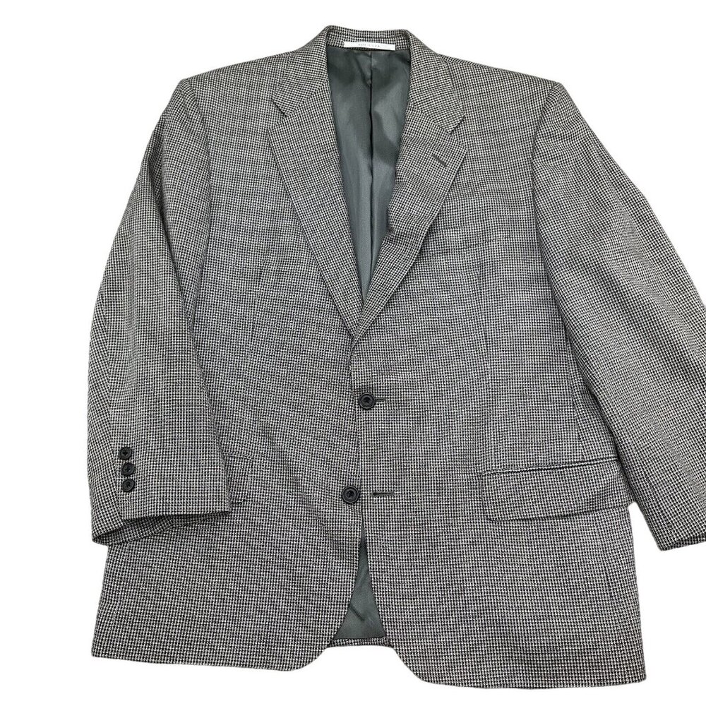 Hickey Freeman Blazer Men 41R Black Ivory Check Silk Wool Jacket‎ Union USA VTG